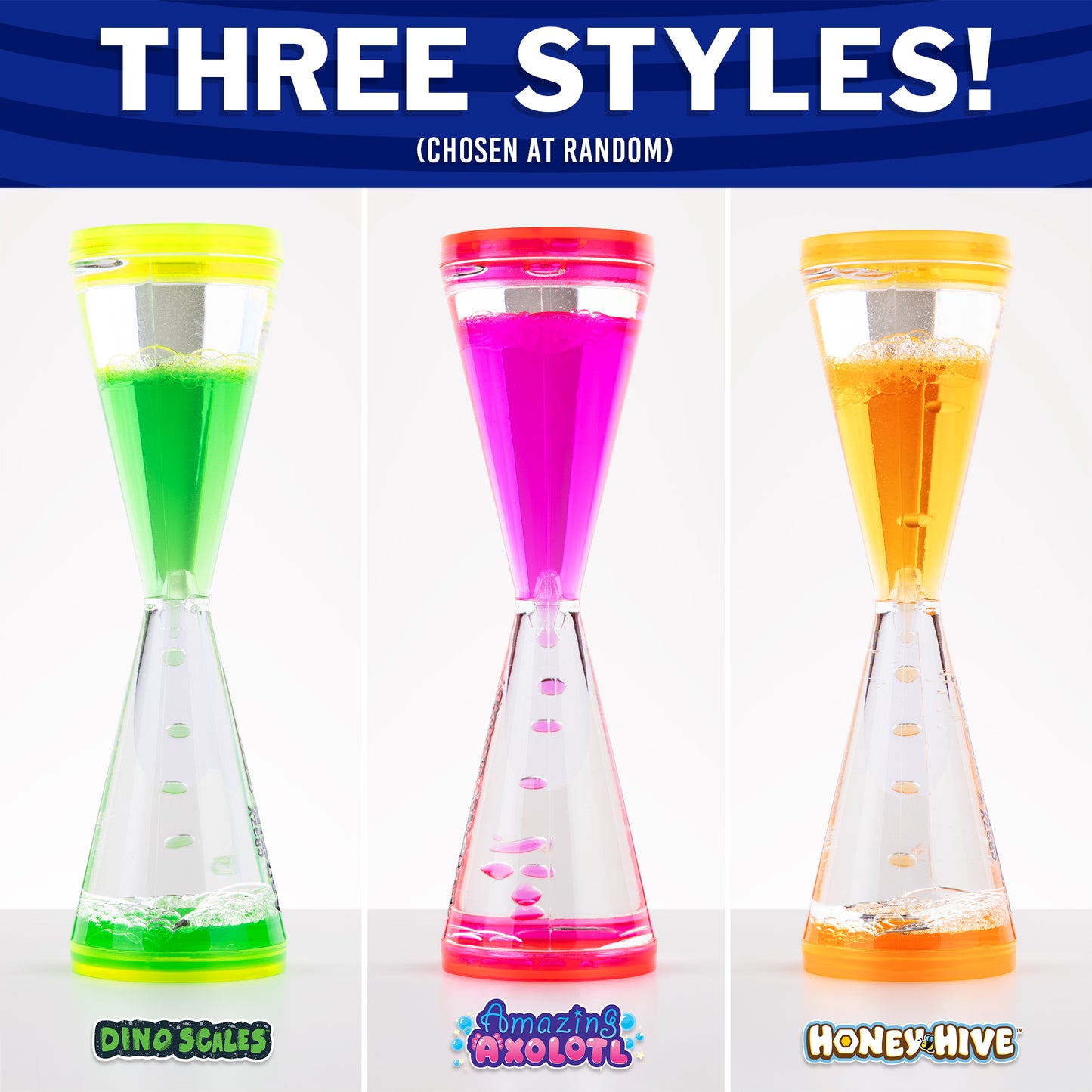 Wonder Falls Hourglass Sensory Motion Tubes (Amazing Axolotl, Dino Scales, Honey Hive)