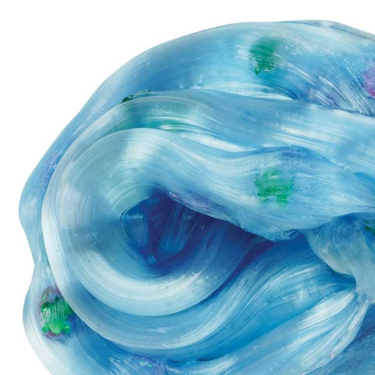 Close up texture of translucent blue putty.