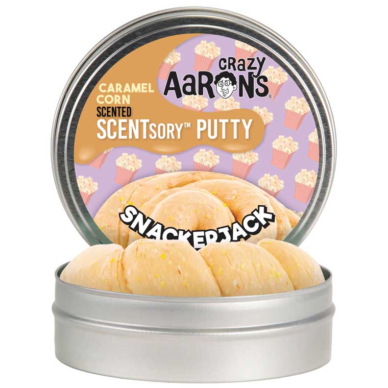 Tin of caramel corn scented Crazy Aaron's SCENTsory™ Thinking Putty®.